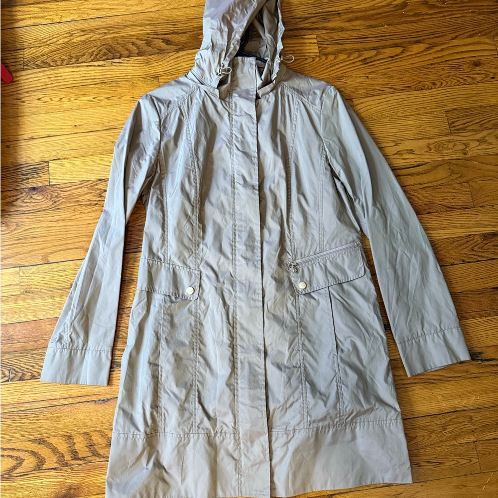 Cole Haan Light Gray Hooded Trench Coat